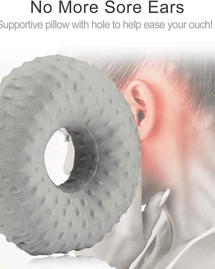Ear Piercing Pillow for Side Sleeping, CHN Pillow with Hole for Side Sleepers Ear Pain Inflammation Pressure Sores O-Shaped Donut Guard Minky Dot Gray - LeafyLoom
