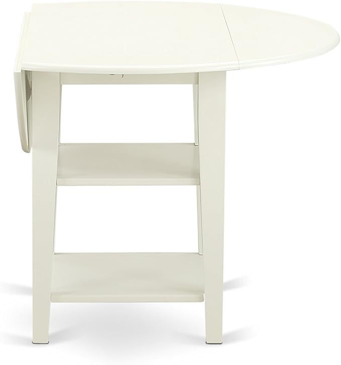 East West Furniture SUKE3-LWH-W Sudbury 3 Piece Kitchen Set for Small Spaces Contains a Round Table with Dropleaf & Shelves and 2 Dining Room Chairs, 42x42 Inch - LeafyLoom