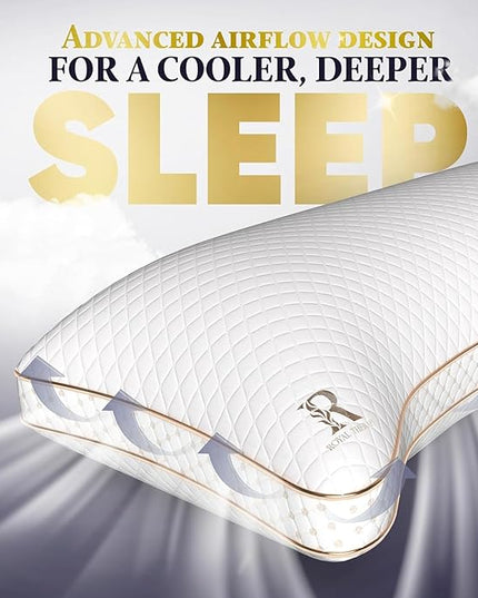 Royal Therapy Adjustable Queen Pillows, Shredded Memory Foam Pillows Queen Size Set, Cooling Pillow Bed Pillow Firm Pillow Rayon Derived from Bamboo Pillow Foam Pillow Side Sleepers Pillows Sleeping - LeafyLoom