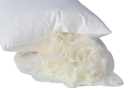 L' COZEE 100% Cotton Cover, Feather & Down Pillow, Best use for Decorative Pillows & for Firm Sleepers, White, Size 16x24 - LeafyLoom