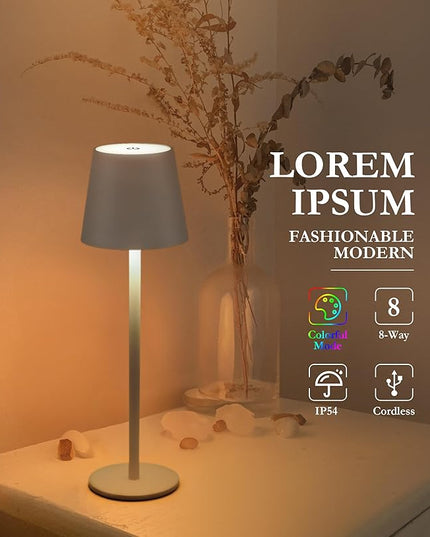 2-Pack RGB Cordless Table Lamp, RGB 8 Modes & Touch Control Rechargeable Battery Desk Lamp, IP54 Waterproof outdoor table lamp for Bedroom/Outdoor/Restaurant/Camping/Bars (Grey) - LeafyLoom