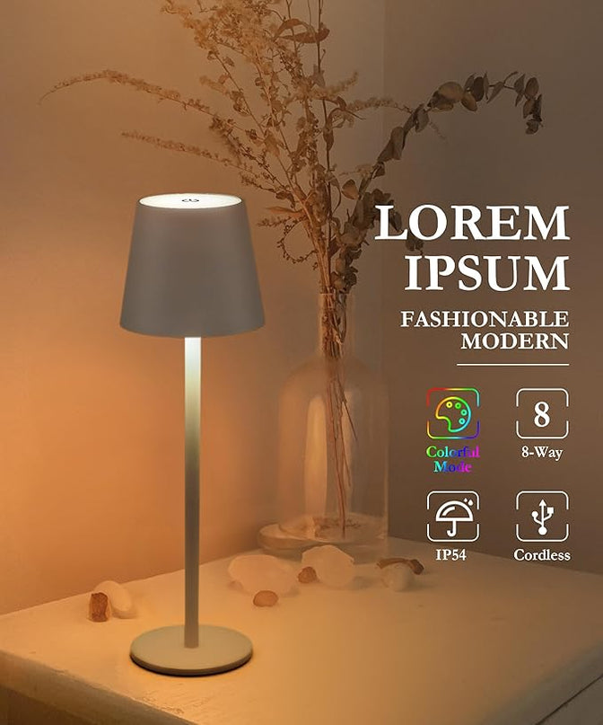 2-Pack RGB Cordless Table Lamp, RGB 8 Modes & Touch Control Rechargeable Battery Desk Lamp, IP54 Waterproof outdoor table lamp for Bedroom/Outdoor/Restaurant/Camping/Bars (Grey) - LeafyLoom