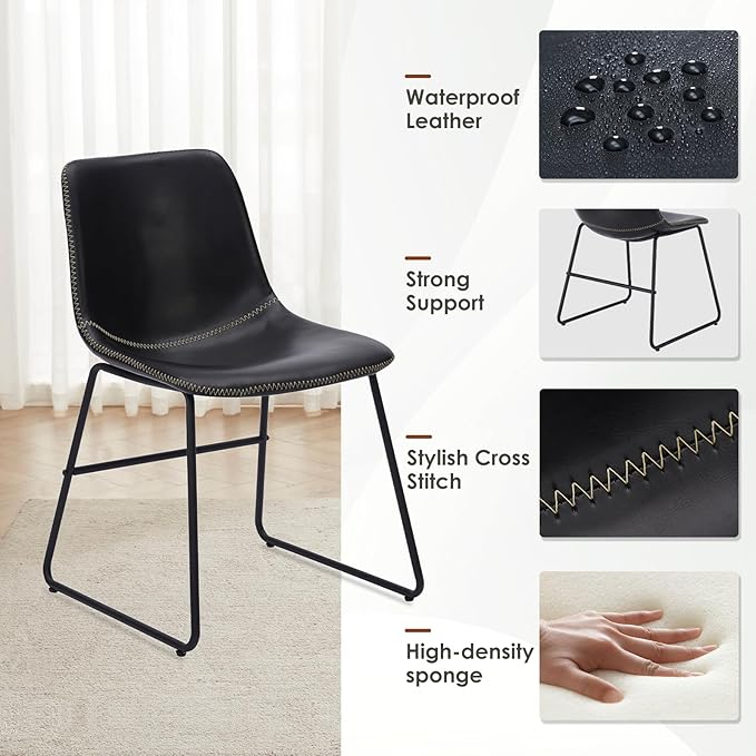 Dining Chairs Set of 4, Kitchen & Dining Room Chairs Dining Chairs Midcentury Modern Chair, Mid Century Faux Leather Dining Chair Comfortable,Dining Chair for Home - LeafyLoom