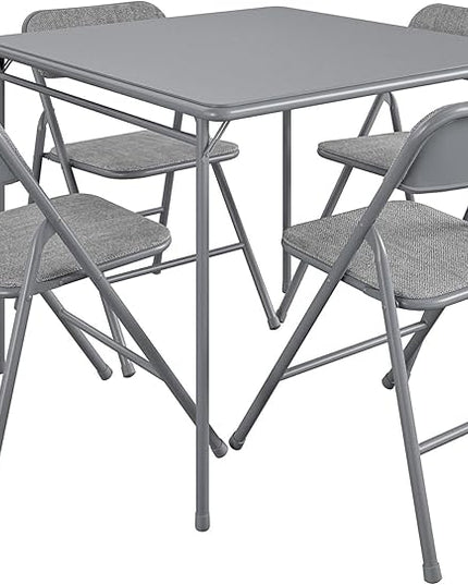 COSCO Premium 5-Piece Dining Set, with 34" Vinyl Top Card Table and 4 Fabric Padded Seat & Back Folding Chairs, Gray - LeafyLoom