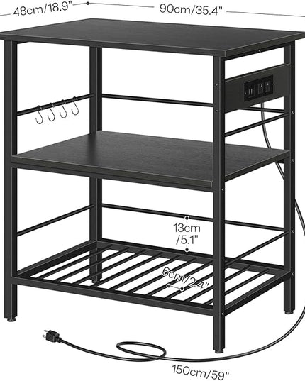 HOOBRO Kitchen Island with Storage, Kitchen Island Table with Power Outlet, 3 Tier Coffee Station and Microwave Stand, for Home, Kitchen and Dining Room, Black BB021ZD01 - LeafyLoom