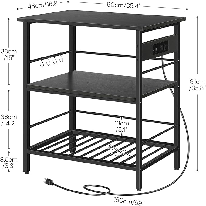 HOOBRO Kitchen Island with Storage, Kitchen Island Table with Power Outlet, 3 Tier Coffee Station and Microwave Stand, for Home, Kitchen and Dining Room, Black BB021ZD01 - LeafyLoom