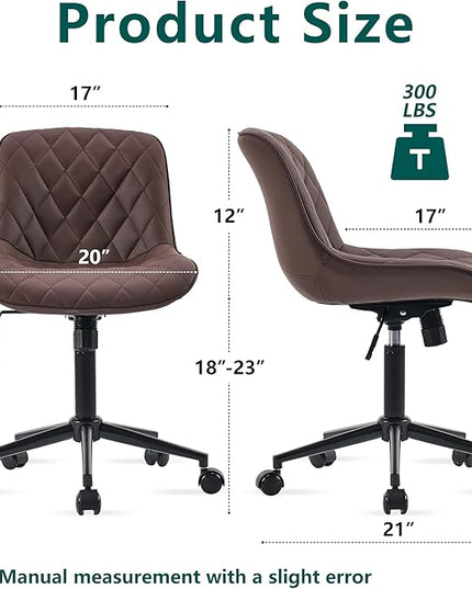 YOUNUOKE Office Chair Desk Chair with Wheels, Thick Upholstery Armless Computer Chair Task Chairs, Small Cute Home Office Desk Chair, Faux Leather Swivel Side Chair, Loads Up to 300LBS, Brown - LeafyLoom