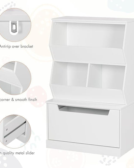 UTEX Kids Toy Storage Organizer, Bookshelf for Kids and Bookcase with Drawer, Children Open Storage Cubby for Kids Room Playroom Nursery White - LeafyLoom