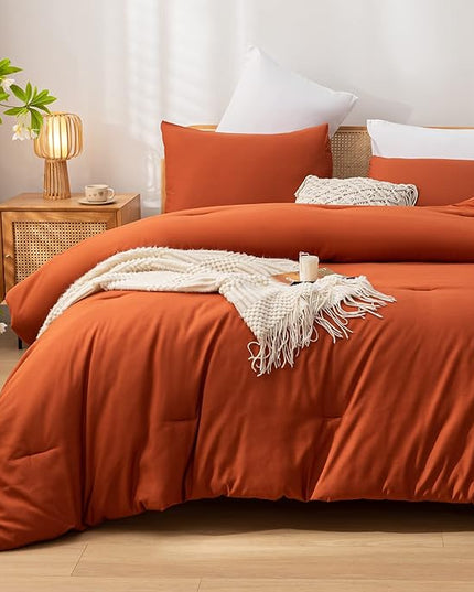 Terracotta Queen Comforter Solid Color 3PCS Boho Bed Comforter Set Queen Size Soft Lightweight Down Alternative Microfiber Comforter for All Season (1 Comforter, 2 Pillowcases) - LeafyLoom