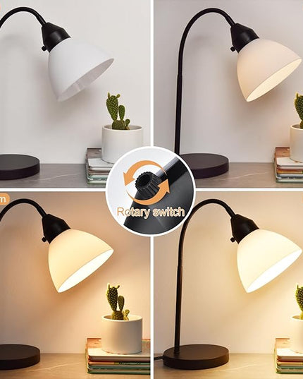 2 Pack LED Desk Lamp for Home Office, 3 Levels Dimmable Reading Light Flexible Gooseneck Table Lamp for Bedside Office, Rotary Switch Control, Bulb Included - LeafyLoom