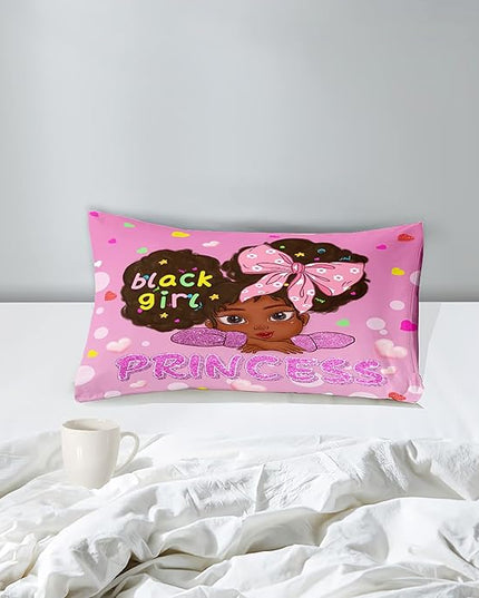 Black African American Girls Twin - Black Girls Comforter Set for Girls Bedroom Pink Princess Room Decor Kids Twin Bedding Sets for Girls, Twin (1 Comforter 1 Pillowcase) - LeafyLoom