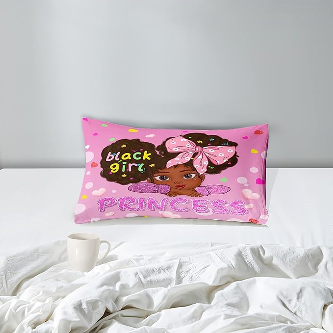 Black African American Girls Twin - Black Girls Comforter Set for Girls Bedroom Pink Princess Room Decor Kids Twin Bedding Sets for Girls, Twin (1 Comforter 1 Pillowcase) - LeafyLoom