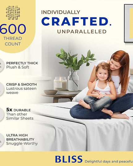 THREAD SPREAD 100% Egyptian Cotton Sheets Twin - 600 Thread Count Sheets Twin, 3 PC Deep Pocket Twin Sheets, Soft, Cooling Sateen Weave Extra Long Twin Sheets for Dorm, 16 in Deep Pocket - Silver - LeafyLoom