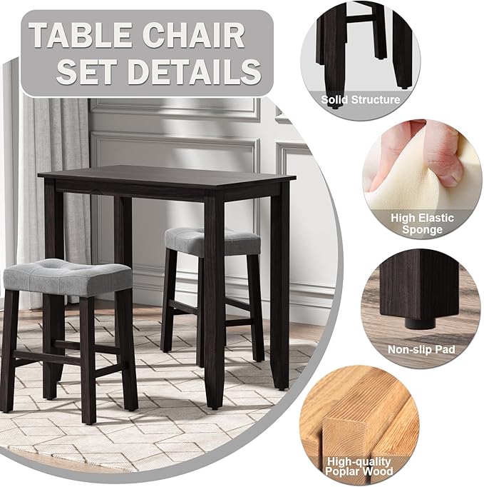 Nathaniel Home 3 Piece Dining Table Set, Counter Height Dining Furniture One Bench and Two Saddle Stools, Compact, Space-Saving Design, Small space, Apartment, Condo, Dorm Rooms (OAK 61219-78) - LeafyLoom