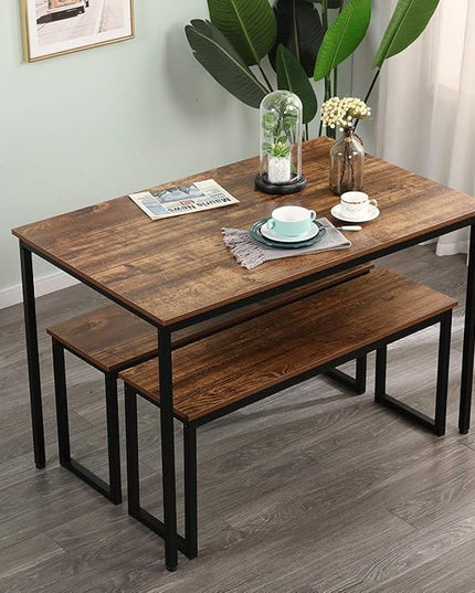 SogesGame Dining Table Set with Two benches,Kitchen Table Set for 2-4 Persons,3 Pieces Home Kitchen Breakfast Bar Set Furniture Dining Set - LeafyLoom