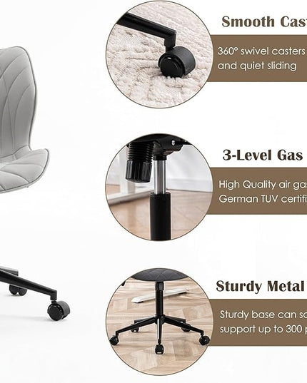 YOUNUOKE Office Desk Chair, Comfy Home Office Chairs, Small Comfortable Desk Chairs with Wheels, Armless PU Leather Chairs for Computer Conference, Gray - LeafyLoom