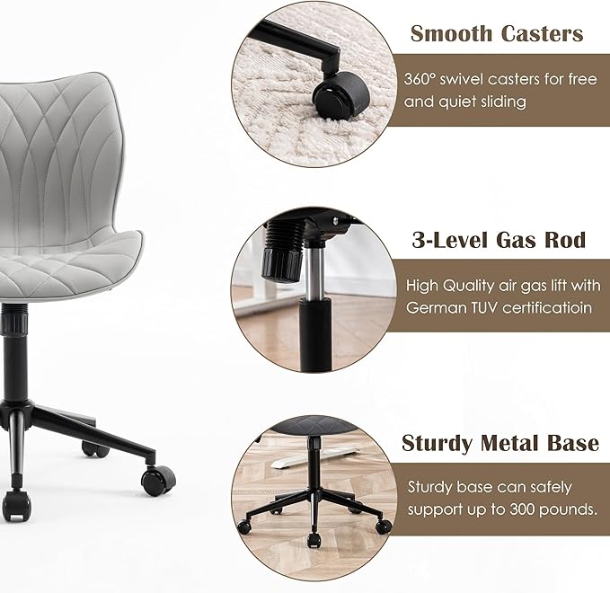 YOUNUOKE Office Desk Chair, Comfy Home Office Chairs, Small Comfortable Desk Chairs with Wheels, Armless PU Leather Chairs for Computer Conference, Gray - LeafyLoom