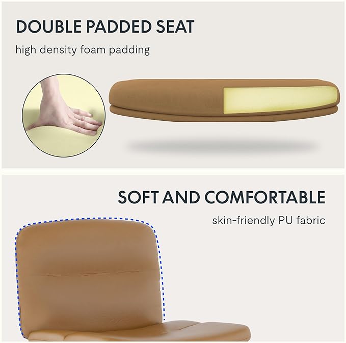 FLEXISPOT Cross Legged Office Chair for Vanity Desk Criss Cross Chair with Wheels Vanity Chair Armless Home Office Desk Chair Comfy Wide Seat Cushion(Coffee Brown) - LeafyLoom