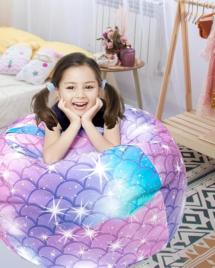 Stuffed Animal Storage Bean Bag Chair Cover, Hold Kids Plush Toys Blankets Towels Beanbag (Cover Only), Floor Circle Stuff Sit Seat Sofa with YKK Zipper, Extra Large 38", Classic Mermaid - LeafyLoom