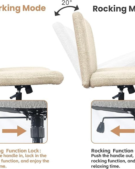 Criss Cross Chair with Wheels, Armless Cross Legged Office Desk Chair,Comfortable Swivel High Adjustable Wide Seat Chair for Home Office (Beige) - LeafyLoom