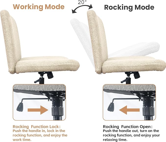 Criss Cross Chair with Wheels, Armless Cross Legged Office Desk Chair,Comfortable Swivel High Adjustable Wide Seat Chair for Home Office (Beige) - LeafyLoom