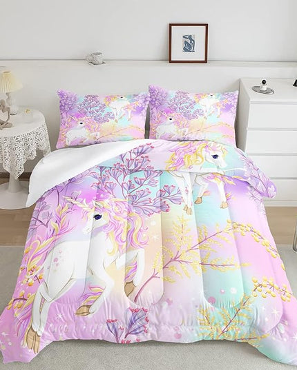 CVHOUSE Rainbow Unicorn Bedding Full Size,Rainbow Unicorn Bedding Set for Girls Kids Teens,Rainbow Unicorn Comforter Set Unicorn Duvet Set Unicorn Quilt Set Girls Room Decor 3 Pieces - LeafyLoom