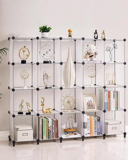 ANWBROAD Cube Storage Organizer 20-Cube Cubby Shelving Book Shelf Living Room Closet Clothes Organizers Kids Toys Craft Yarn Storage with Rubber Hammer for Bedroom Office White ULCS020T - LeafyLoom
