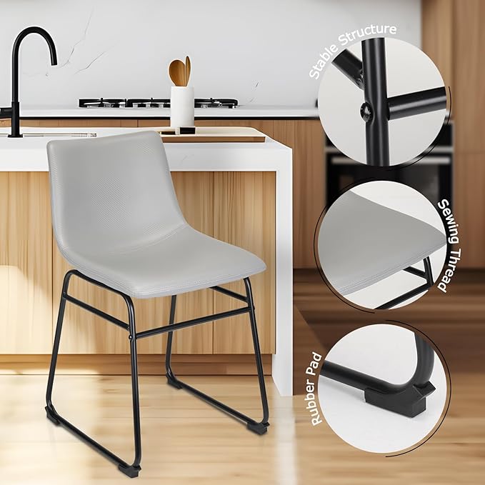 18" Dining Chairs, Dining Chair with Back, Bar Chair for Kitchen, Living Room, Light Grey, Set of 2 - LeafyLoom