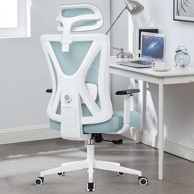 KERDOM Ergonomic Office Chair, Rolling Swivel Executive Desk Chair, Breathable Mesh Gaming Chair with Adjustable Headrest, 3D Armrest and Lumbar Support for Home Office LightBlue - LeafyLoom