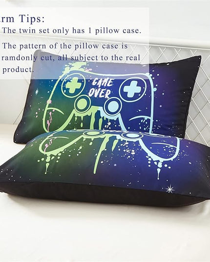 KAKKI Kids Gaming Bedding Sets Queen Size for Boys Teen, 5 Piece Bed in a Bag Gamer Comforter Set with Sheets, 3D Colorful Game Controller Comforter, All Season Soft Microfiber Bed Set(Blue,Queen) - LeafyLoom