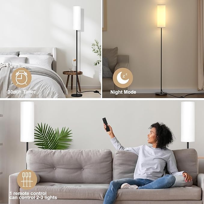 Floor Lamp for Living Room Bedroom,Modern LED Floor Lamp with Remote Control and Stepless Dimmable Colors Temperature & Brightness,Standing Lamps Tall Lamp, 9W Bulb Included(White) - LeafyLoom