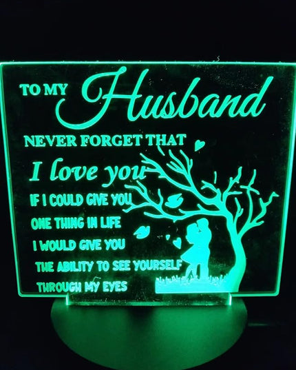 to My Husband from Wife, to My Husband 3D Optical Illusion 2 Functions 7 Color RGB Colorful USB Charging or AA Battery - Acrylic Panel Birthday Wedding Gifts for Husband - LeafyLoom