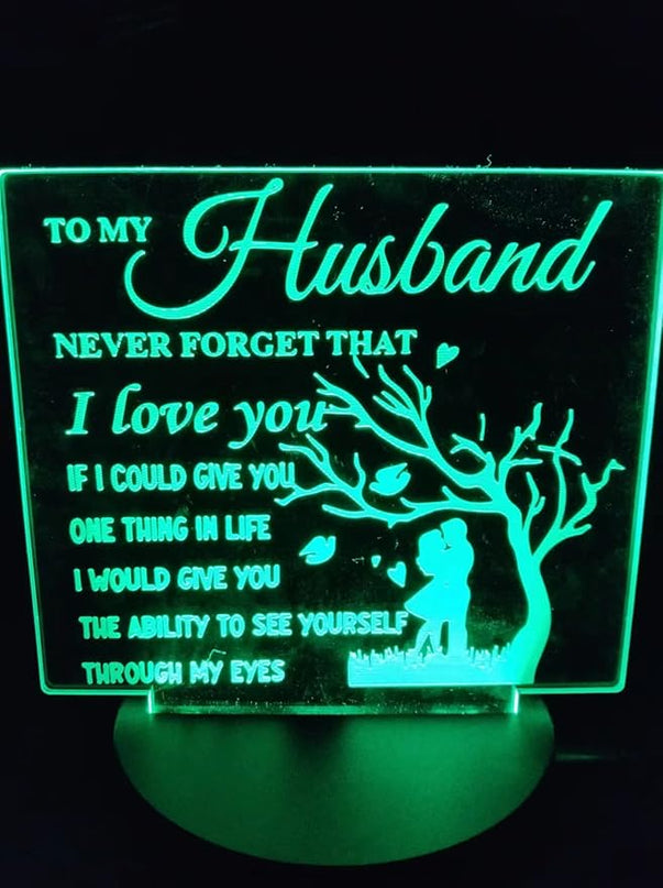 to My Husband from Wife, to My Husband 3D Optical Illusion 2 Functions 7 Color RGB Colorful USB Charging or AA Battery - Acrylic Panel Birthday Wedding Gifts for Husband - LeafyLoom