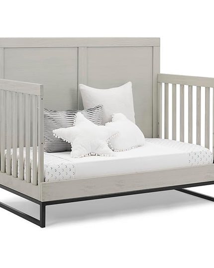 Simmons Kids Foundry 6-in-1 Convertible Baby Crib, Rustic Mist with Matte Black - LeafyLoom