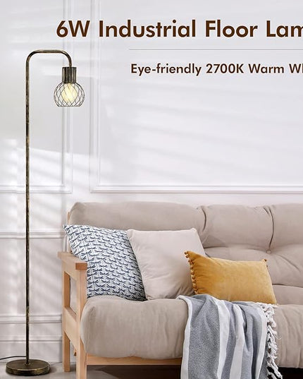 Industrial Floor Lamp, Antique Bronze Standing Lamp Modern with 6W LED Bulb, Foot Switch, Metal Tall Lamps for Living Room, Bedroom, Office, Vintage Stand Up Lamp, Minimalist Farmhouse Floor Lamp - LeafyLoom