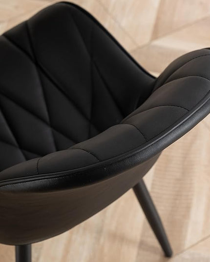 YOUNIKE Dining Chairs Set of 2, Black Modern Kitchen Chairs with Adjustable Feet, Mid Century Faux Leather Upholstered Dining Room Chairs, 300LBS Support Elegant Dinning Chairs Side Chairs - LeafyLoom