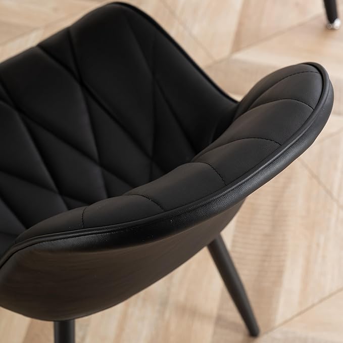 YOUNIKE Dining Chairs Set of 2, Black Modern Kitchen Chairs with Adjustable Feet, Mid Century Faux Leather Upholstered Dining Room Chairs, 300LBS Support Elegant Dinning Chairs Side Chairs - LeafyLoom