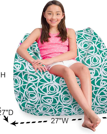 Posh Creations Structured Comfy Bean Bag Chair for Gaming, Reading, and Watching TV, Coronado Chair, Canvas - Roses Mint - LeafyLoom