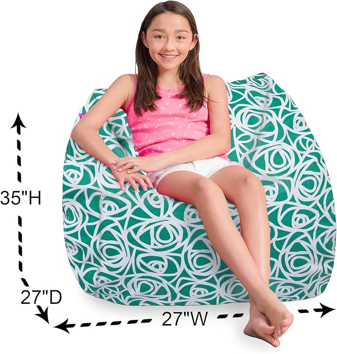 Posh Creations Structured Comfy Bean Bag Chair for Gaming, Reading, and Watching TV, Coronado Chair, Canvas - Roses Mint - LeafyLoom
