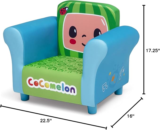Delta Children Colorful Kids Upholstered Chair, One Size, Cocomelon - LeafyLoom