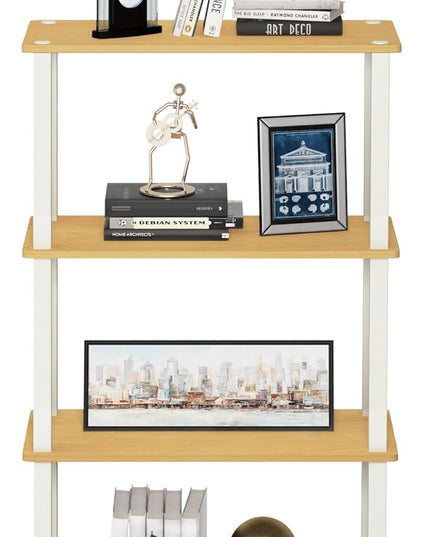 Furinno Turn-N-Tube 4-Tier Multipurpose Shelf Display Rack, Square Tube, Beech/White - LeafyLoom