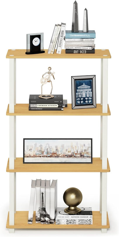 Furinno Turn-N-Tube 4-Tier Multipurpose Shelf Display Rack, Square Tube, Beech/White - LeafyLoom