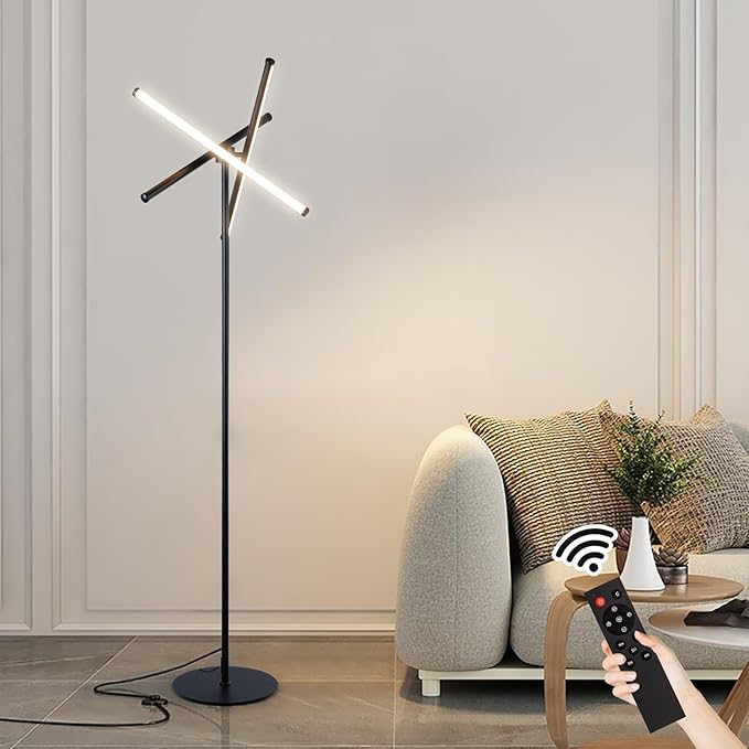 Ganeed LED Floor Lamp,Modern Tall Standing Lamps with 3 Lights,30W 3 Color Temperature & Stepless Dimmable Brightness with Remote,66.5 in Corner Lamp for Living Room, Office, Hotel, Bedroom - LeafyLoom