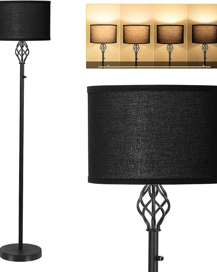 Dimmable Floor lamp, Floor Lamps for Living Room, Modern Standing Lamp with Black Linen Shade, Rotary Switch, 10W LED Bulb(1000LM, 2700K), Reading Tall Floor Lamp for Bedroom Office Dinning Room - LeafyLoom