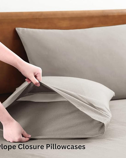 LANE LINEN 100% Organic Cotton Sheets Twin Size, 3Pc Cotton Twin Sheet Set, Hotel Luxury Sheets, Percale Bed Sheets, Cooling Sheet & Pillowcase Sets, 15" Deep Twin Mattress Fitted Sheet - Silver - LeafyLoom