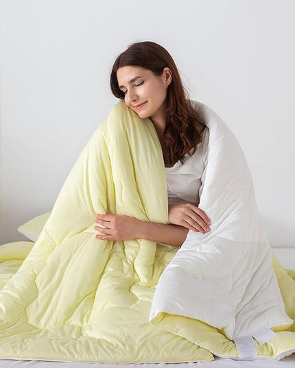 COTTEBED Reversible KING Bedding Comforter Set, Jersey Knit All Season Milk Cup Dual-Side Down Comforters, Super Soft Breathable Fluffy Lightweight Quilt & Pillow Shams(Yellow and White King/Cal King) - LeafyLoom