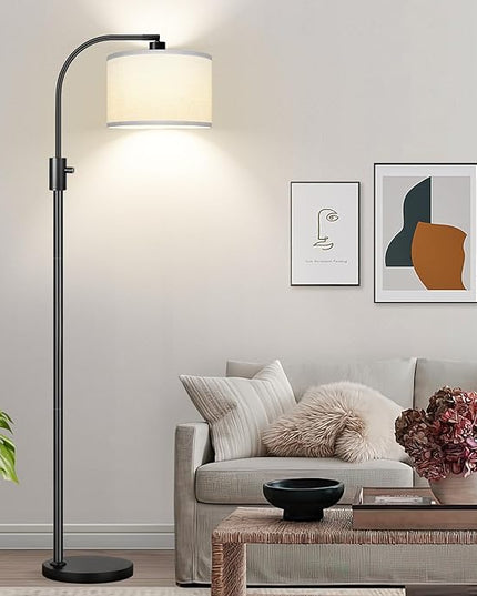 Nintiue Dimmable Floor Lamp, 1200 Lumens LED Edison Bulb Included, Arc Floor Lamps for Living Room Modern Standing Lamp with Linen Shade - LeafyLoom