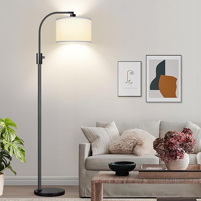 Nintiue Dimmable Floor Lamp, 1200 Lumens LED Edison Bulb Included, Arc Floor Lamps for Living Room Modern Standing Lamp with Linen Shade - LeafyLoom