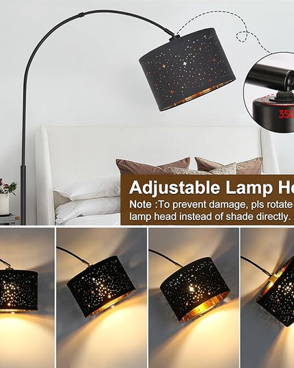 Dimmable Floor Lamp, Arc Floor Lamp for Living Room, Arched Tall Modern Standing Lamp with Adjustable Star Shade, Black Mid Century Floor Lamp Tall Pole Lamp for Bedrooms,Office, 9W LED Bulb Included - LeafyLoom