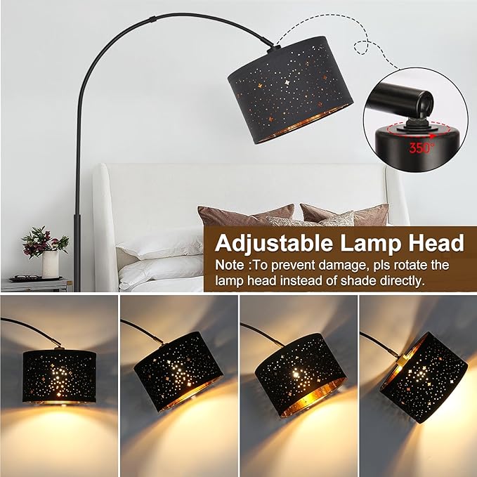 Dimmable Floor Lamp, Arc Floor Lamp for Living Room, Arched Tall Modern Standing Lamp with Adjustable Star Shade, Black Mid Century Floor Lamp Tall Pole Lamp for Bedrooms,Office, 9W LED Bulb Included - LeafyLoom